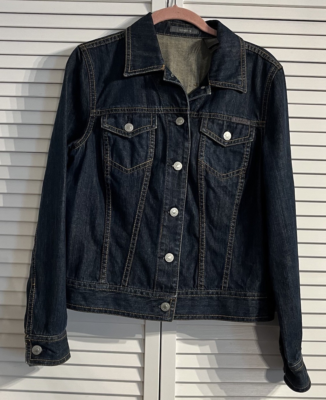 Liz Claiborne Jacket Womens Medium Jean Dark Wash Denim Trucker Cotton Y2k Biker