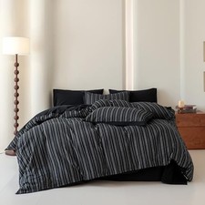 d Duvet Cover 100 Washed Cotton Farmhouse Pinstripe Duvet King Black Stripe
