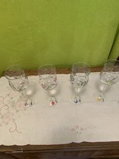 4 Hand Painted Wine Globet Leaves Glass Unbranded.