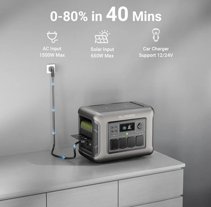ALLPOWERS R1500 1800W Portable Power Station 1152Wh LiFePO4 for Home Camping RV - Image 3 of 4