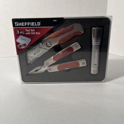 Sheffield Stainless-Steel 3-Piece Folding Multi-Tool Set in A Metal Box Gift-Set