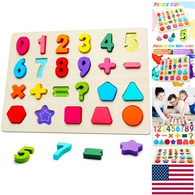 Montessori Style Toddler Puzzle Set with Bright Numbers & Shapes - Gift Ready!