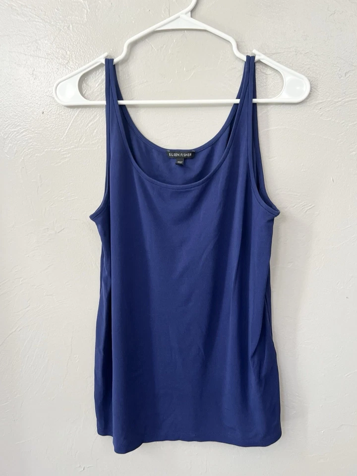 Camiseta sin mangas Eillen Fisher cuello redondo elástica de seda azul marino talla grande Foto 2 de 4