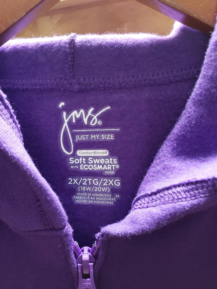 Just My Size purple full zip up hooded sweater sz. 2X  (CB1) - Image 2 of 3