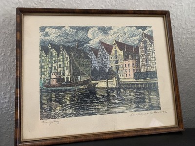 Org.alt Bild Signiert Hinterglas Wandbild Holz Bilderrahmen 31×25cm unlesbar RAR