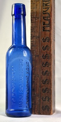 RARE COBALT JOHNSTOWN PA 'DR GA ZIMMERMAN'S EASY TO TAKE CASTOR OIL' MED BOTTLE