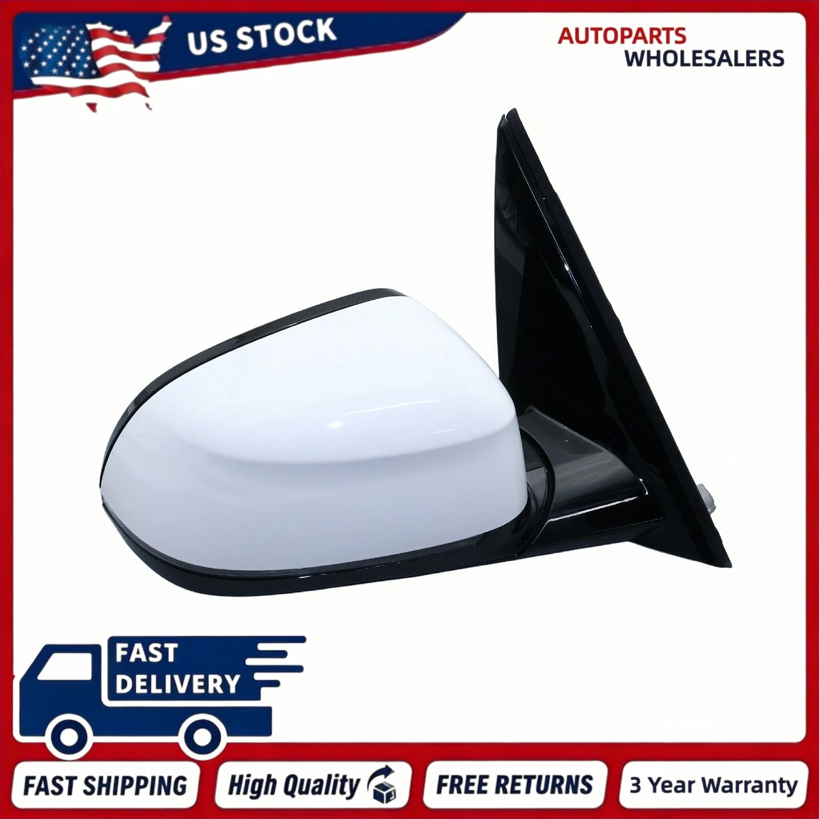 5-Pin White Right Side Mirror w/Power Fold Blind Spot Heated For BMW X3 2018-24