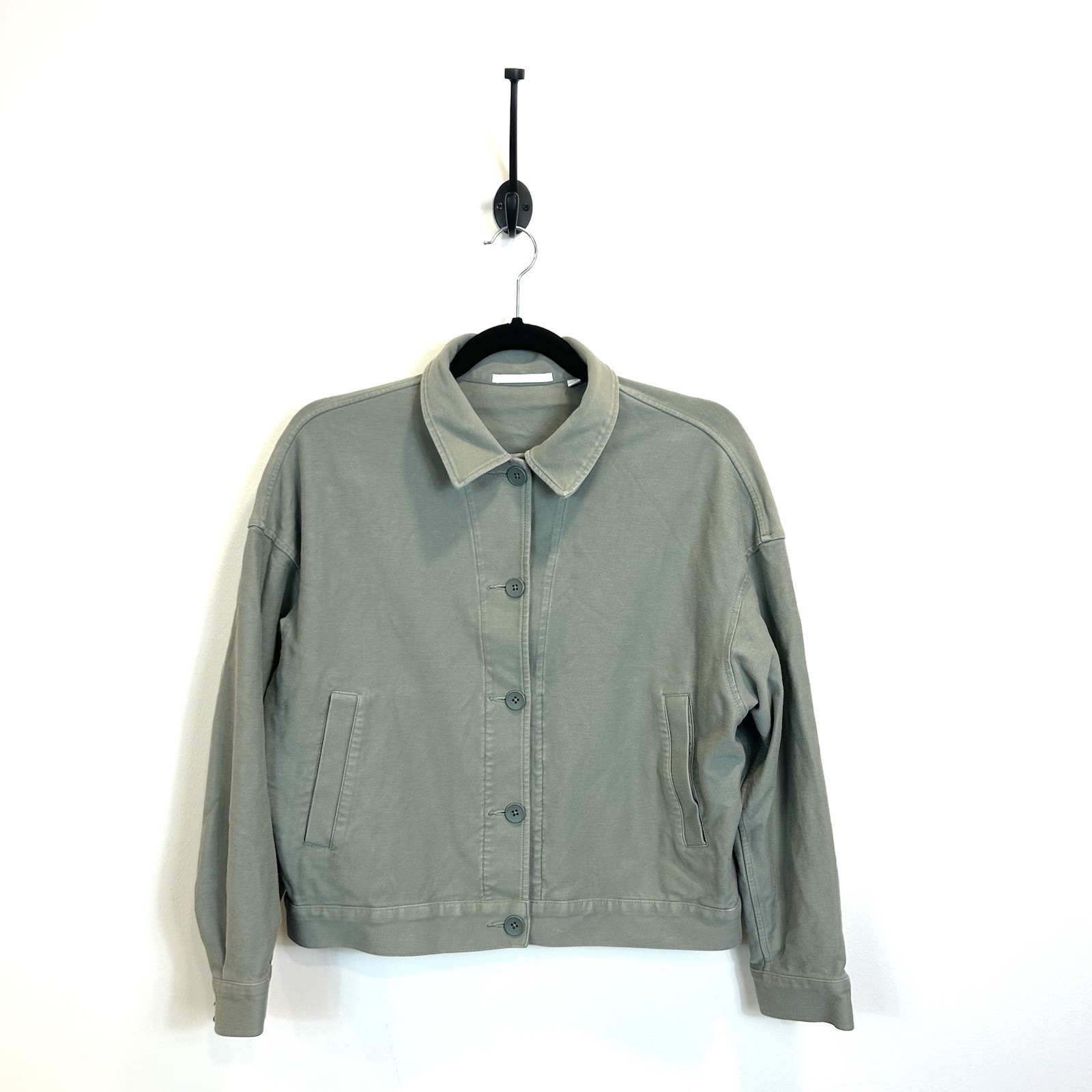 Uniqlo Women’s Jersey Relaxed Jacket Sage Green Large Cropped Oversized Pockets