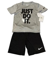 Nike Boys Dri-FIT 2-Piece Set Size 7 Gray Logo Tee  Black Shorts