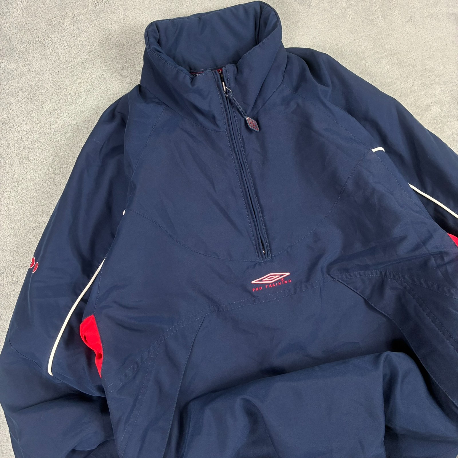 VTG Umbro Pro Training 2000s Y2K Navy Red Oversized Small 1/4 Zip Shell Pullover image 3