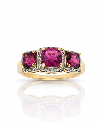 10K Gelbgold 2,25 ct. Rubellit Turmalin und 0,23 ct. Diamant Ringgröße 7