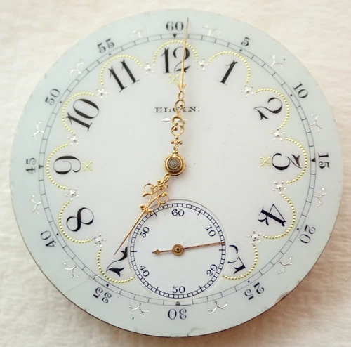 ANTIQUE 16s ELGIN GRADE 186 15 JEWEL OPEN FACE FANCY DIAL POCKET WATCH MOVEMENT