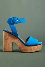 Franco Sarto Anthropologie Platform Platform Dress Sandals Block Heels Blue7M