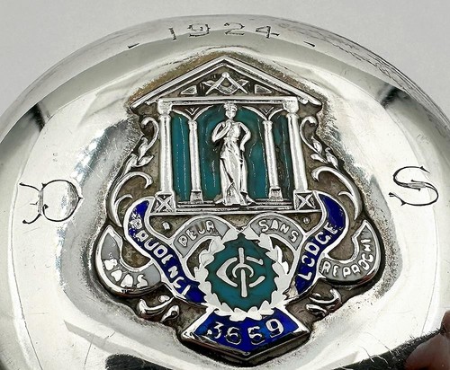 MASONIC LODGE 3659 BOX STERLING SILVER & ENAMEL Birmingham 1923 Hemming & Walton - Picture 3 of 8