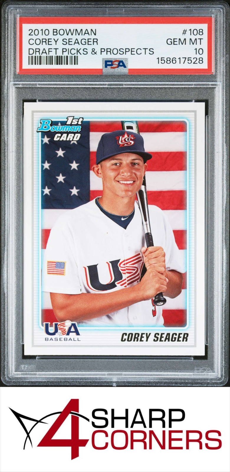 2010 BOWMAN DRAFT PICKS & PROSPECTS #108 COREY SEAGER RC PSA 10 view 1