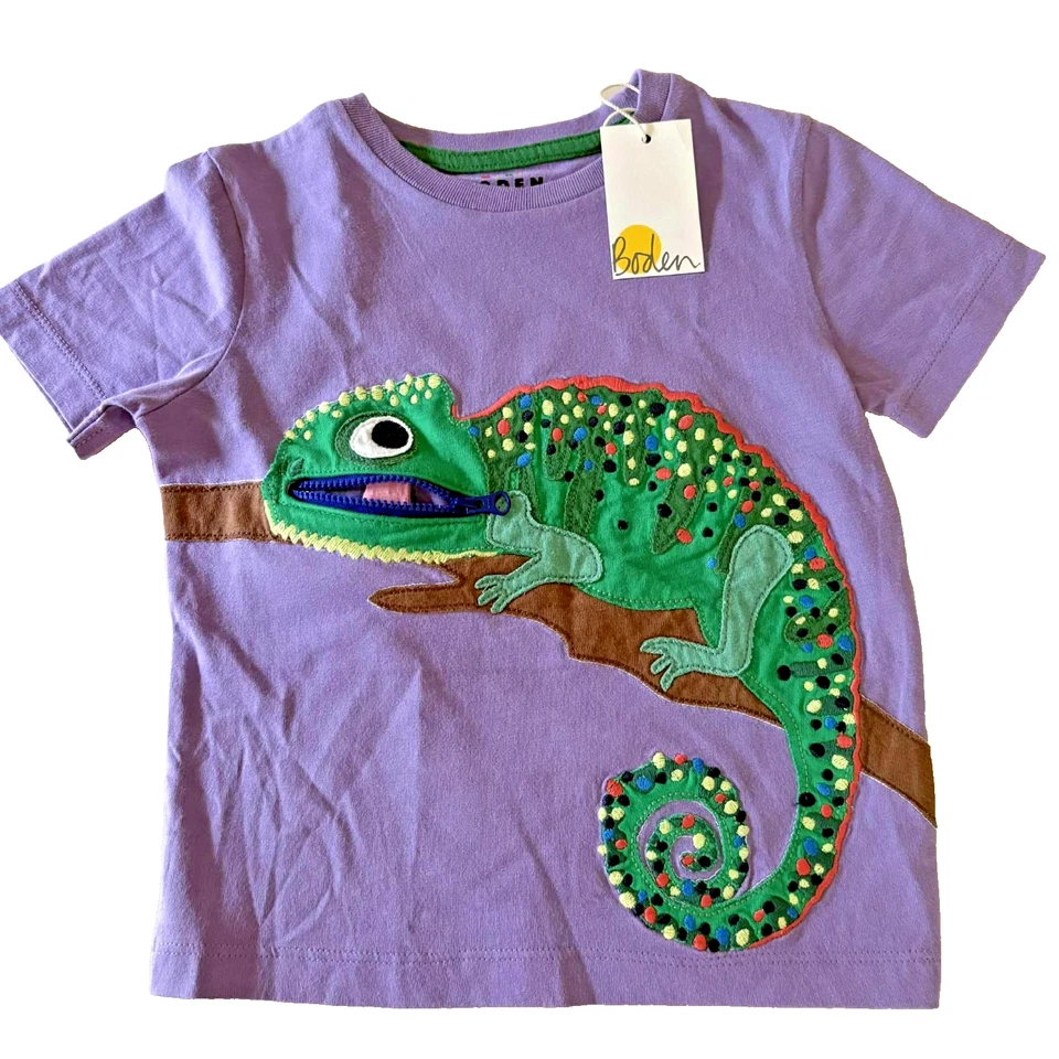 Camisa Mini Boden Adorable Púrpura "CAMALEÓN" Aplique Cremallera. ¡Idea de regalo perfecta! Foto 3 de 4
