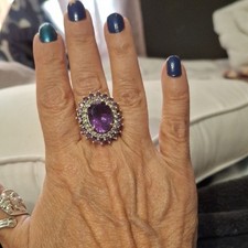 Amethyst and White Topaz Halo Ring Set In Solid Sterling Silver .925 Mk Sz 6.5