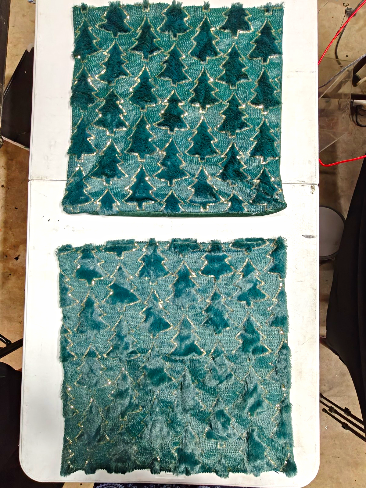Set of 2 Green Embroidered Christmas Tree Square Fabric Placemats, Holiday