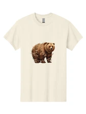 Brown-Bear-With-Pink-Leaves Mens Graphic Tee, 100% Cotton, Casual Summer Wear