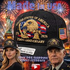 USA 250th Anniversary Hat Cap Eagle 1776 2026 Black Embroidered Made In USA V2.0