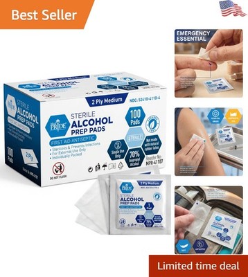 Sterile Alcohol Prep Pads - Medical Grade, Individually Wrapped, 100 Count