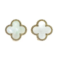 Van Cleef & Arpels K18YG Mother of Pearl/Shell Earrings Alhambra Vintage - Auth