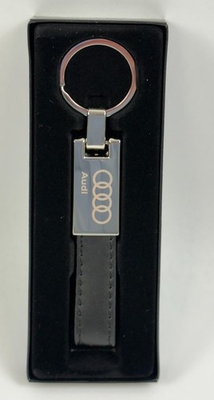 #ad Genuine Audi Leather amp; Metal Keychain Premium Chrome Key Fob Ring $17.50