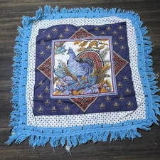 Vintage Bird Tapestry Wall Art Blue Fringed Cabin Cottagecore Decor