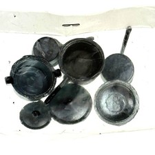 Vintage Miniature Metal Dollhouse Cookware Set Taiwan Pots Lids Frypan Silver