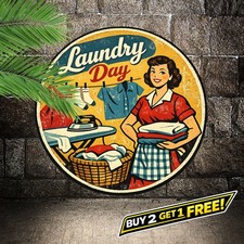 Laundry Today Or Naked Tomorrow Round Tin Sign 8x8 Funny Home Wall Decor