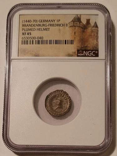 Germany Brandenburg Friedrich II (1440-70) Pfennig Plumed Helmet XF45 NGC