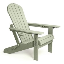 Sage Green Folding Adirondack Chair, HDPE Reclining Garden Armchair, Vonhaus
