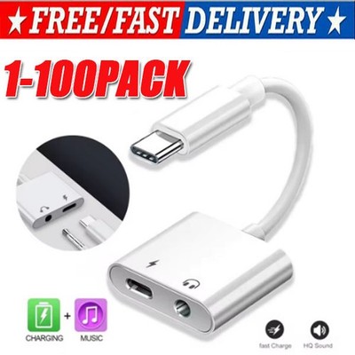 2in1 Charger and Headphone USB Type C to 3.5mm Aux Audio Cable Cord Adapter Lot