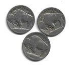 1913 Type 1 P D & S Buffalo Nickels - Free Shipping- A336