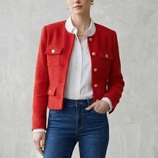J Crew Red Tweed Jacket with Gold Buttons Size 8