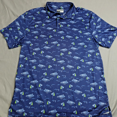 PGA TOUR Golf Polo Shirt Mens L Blue Pro Series Performance Golf Print