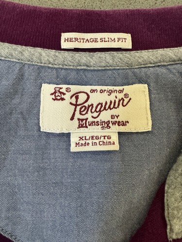 Penguin Polo Shirt Mens XL Heritage Slim Fit Purple - Picture 3 of 4