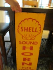 SHELL SOUND HORN FOR SERVICE GAS STATION PAINTED METAL 35'' GAS & OIL SIGN