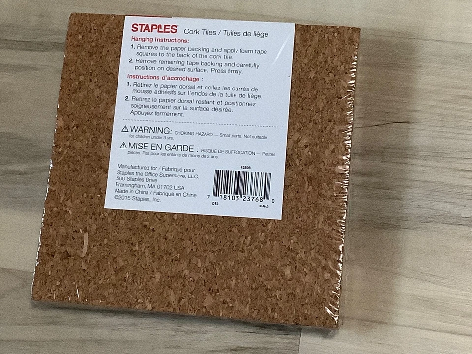 Staples Cork Tiles cork board wall mount 1/4 x 6 x 6 in. 4 pc. w/ Mounting Tape - Image 4 of 4