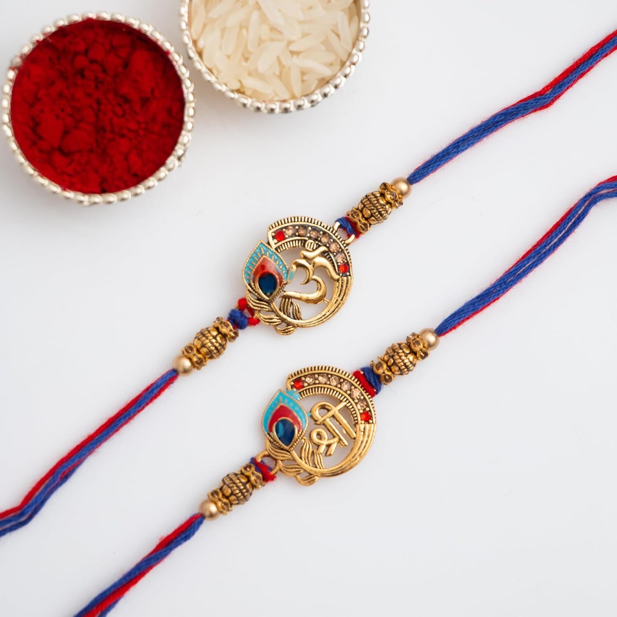 Rakhi-Set – 3 Traditionelle Armbänder Für Raksha Bandhan, Geschenk Für Den Bruder