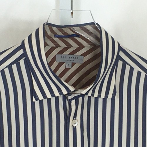 Camicia elegante uomo Ted Baker London con polsini francesi blu avorio a righe taglia 6 - 44  - Foto 2 di 12