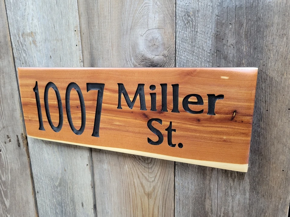 Home Address Sign House Number Plaque Hand Carved Cedar Wood Sign Mailbox - Image 4 of 4