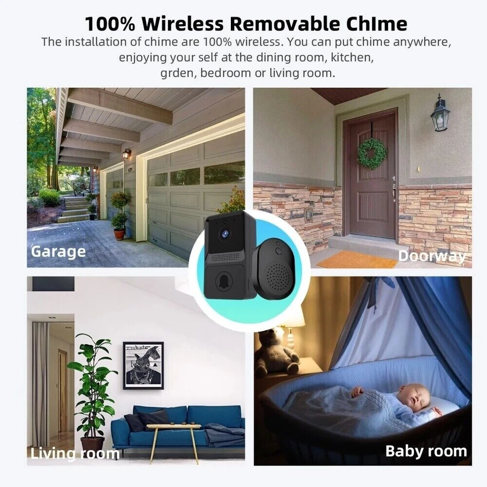 Smart Wireless WiFi Doorbell Intercom Video Camera Door Ring Bell Chime Security - Image 3 of 4