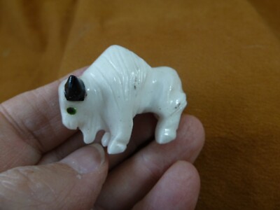 (Y-BUF-419) White Alabaster + onyx BUFFALO bison gemstone gem figurine stone