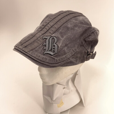 Gray Cotton Flat Cap Side Buckled B puff embroidery