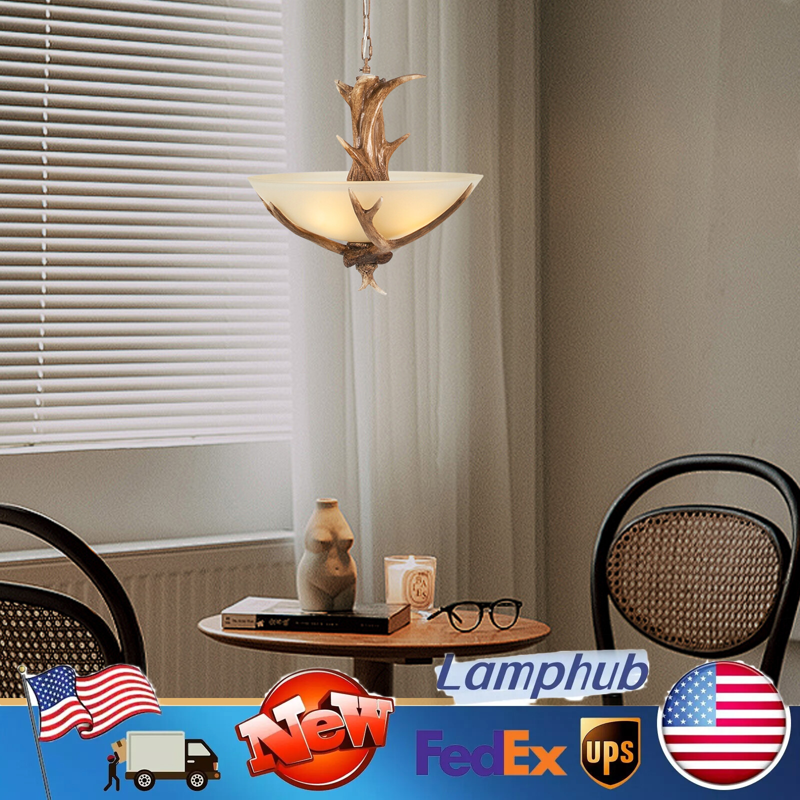 3-Light Rustic Pendant Resin Antler Chandelier Light Ceiling Lamp Fixtures