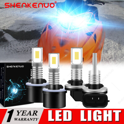 For Arctic Cat Crossfire 1000 600 700 4 LED Headlight Combo High Low 8000K Bulbs