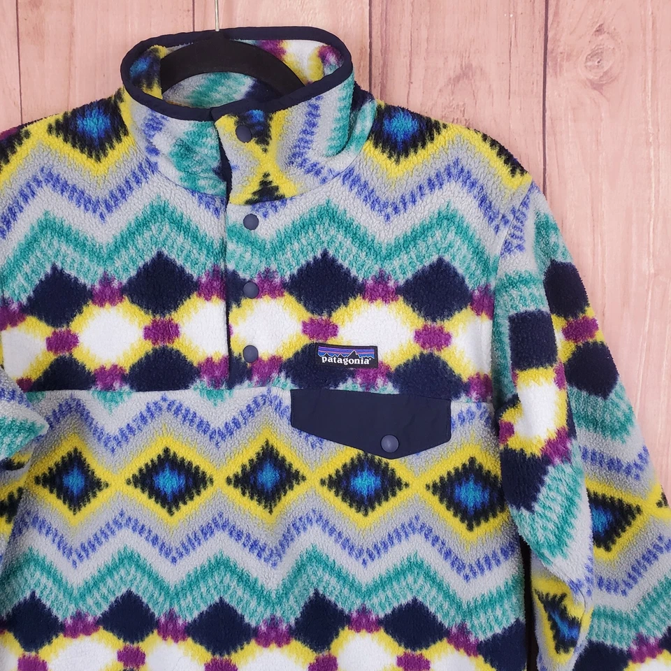 Patagonia Synchilla Fleece Sz S Sweater Sweatshirt Aztec Geometric Snap T - Image 2 of 4