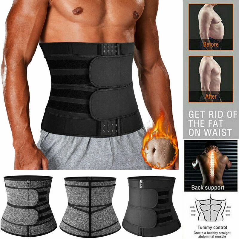 Black Mens Neoprene Sauna Vest Ddouble Belt Hourglass Figure