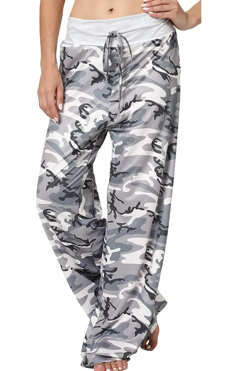 Women Comfy Stretch Camo Print Drawstring Palazzo Wide Leg Lounge Pants Sz  Small